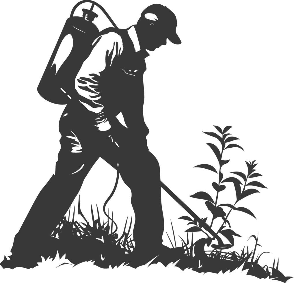 AI generated Silhouette gardener in action full body black color only vector