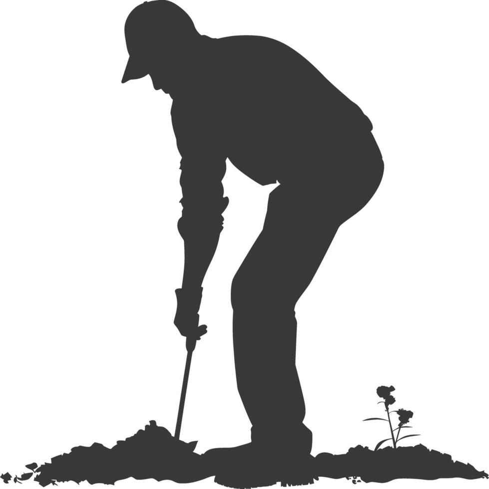 AI generated Silhouette gardener in action full body black color only vector