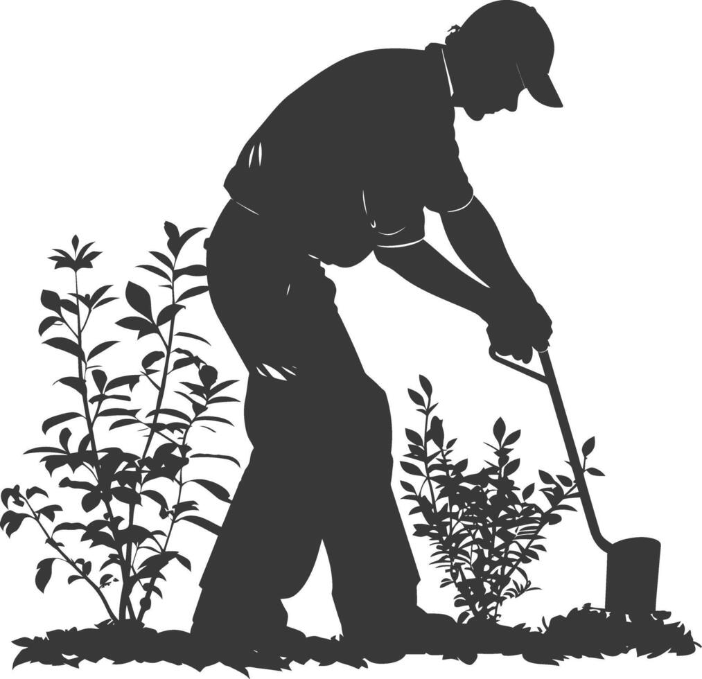 AI generated Silhouette gardener in action full body black color only vector
