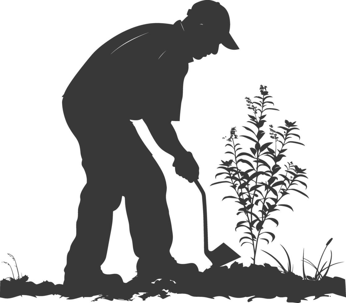 AI generated Silhouette gardener in action full body black color only vector
