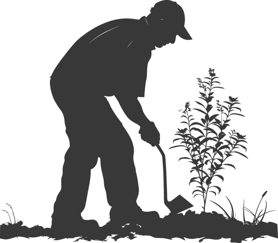 AI generated Silhouette gardener in action full body black color only vector