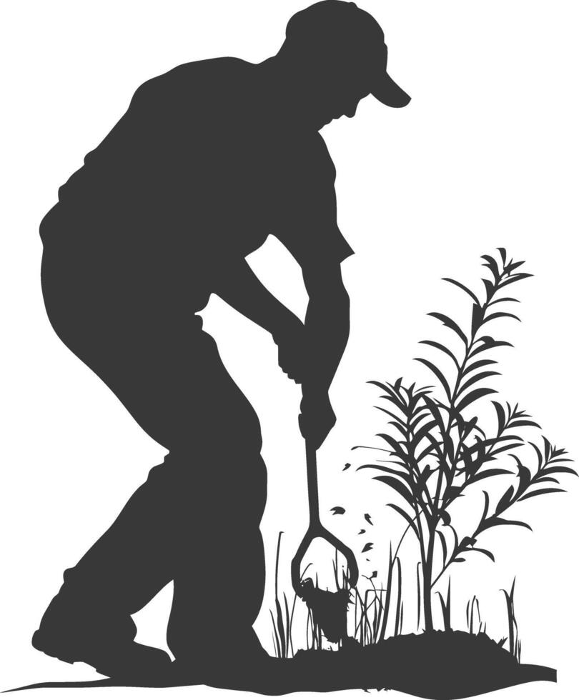 AI generated Silhouette gardener in action full body black color only vector