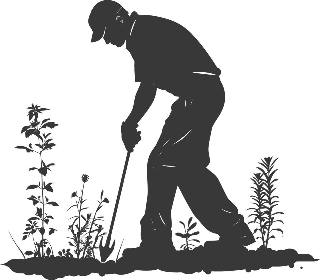 AI generated Silhouette gardener in action full body black color only vector