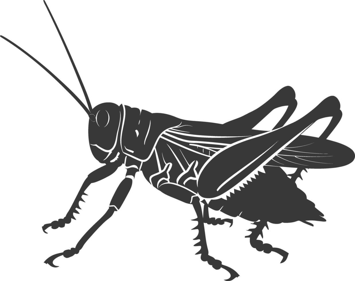 AI generated Silhouette grasshopper Insect animal black color only vector