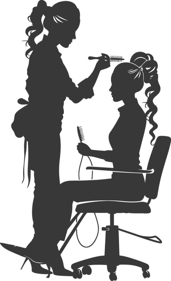 AI generated Silhouette hairdresser in action full body black color only vector