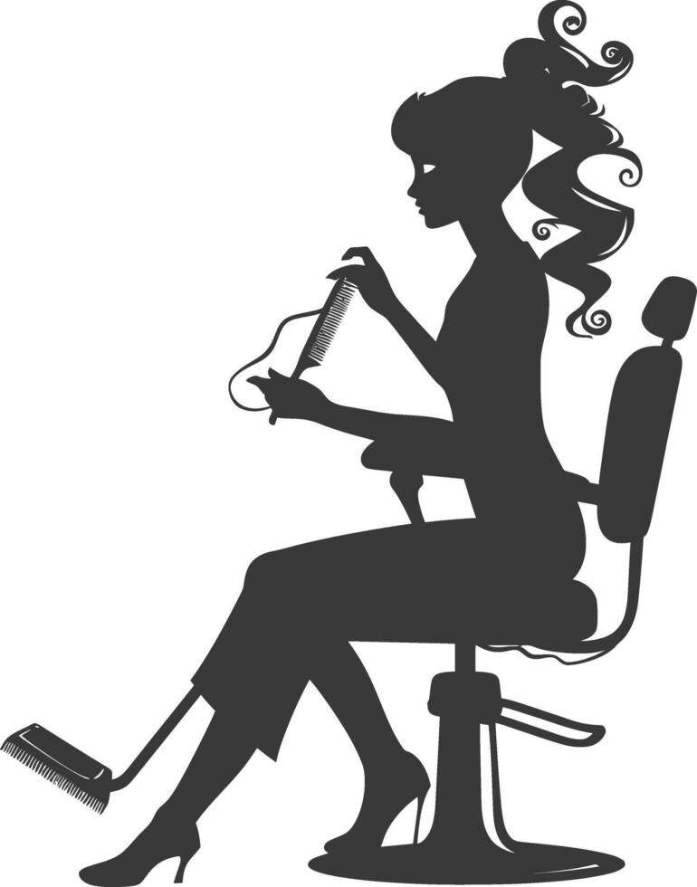 AI generated Silhouette hairdresser in action full body black color only vector