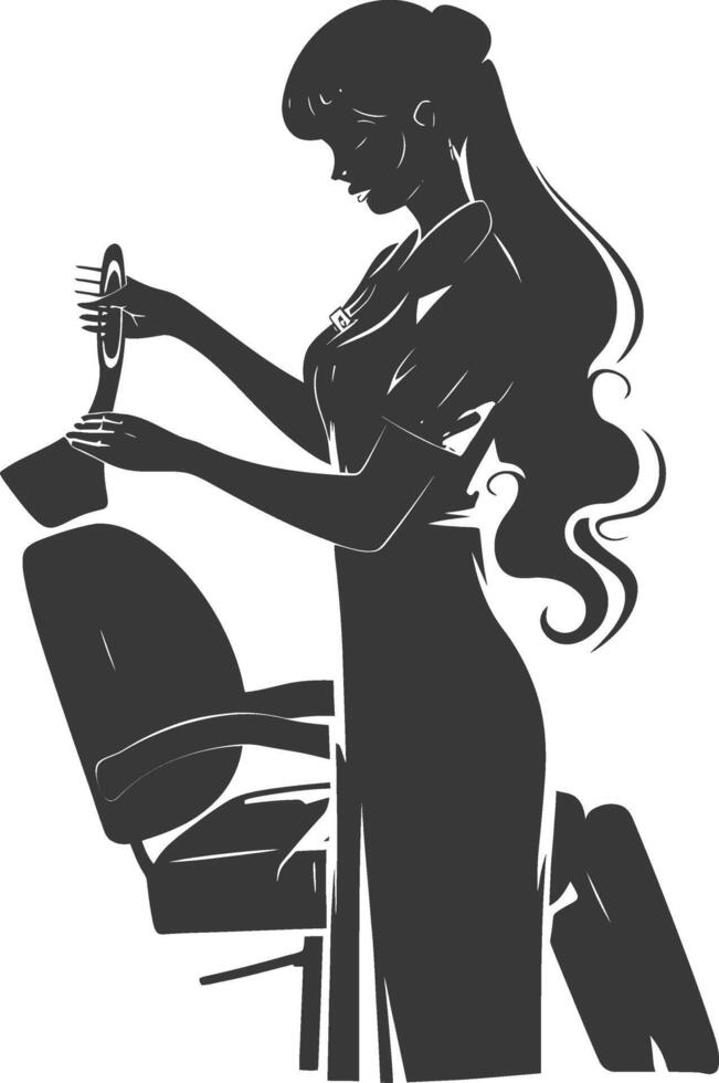 AI generated Silhouette hairdresser in action full body black color only vector