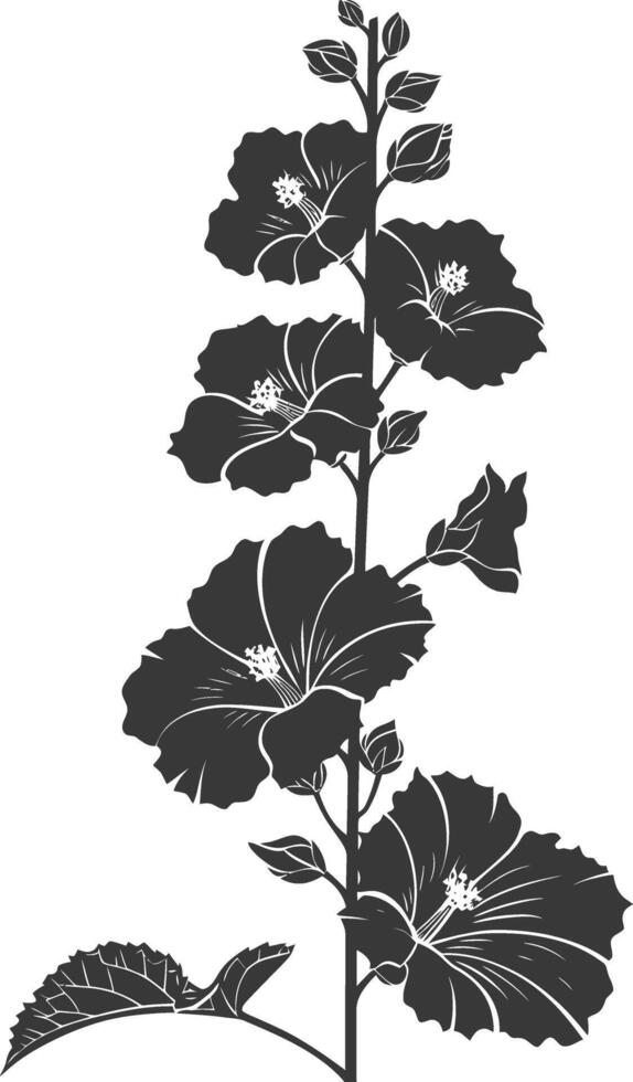 AI generated Silhouette hollyhocks flower black color only vector