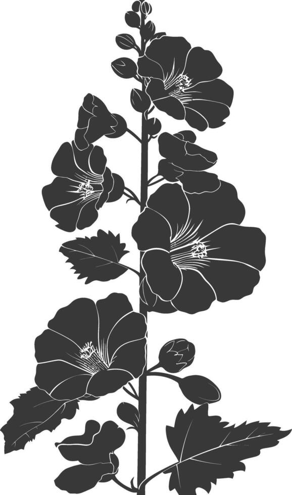 AI generated Silhouette hollyhocks flower black color only vector