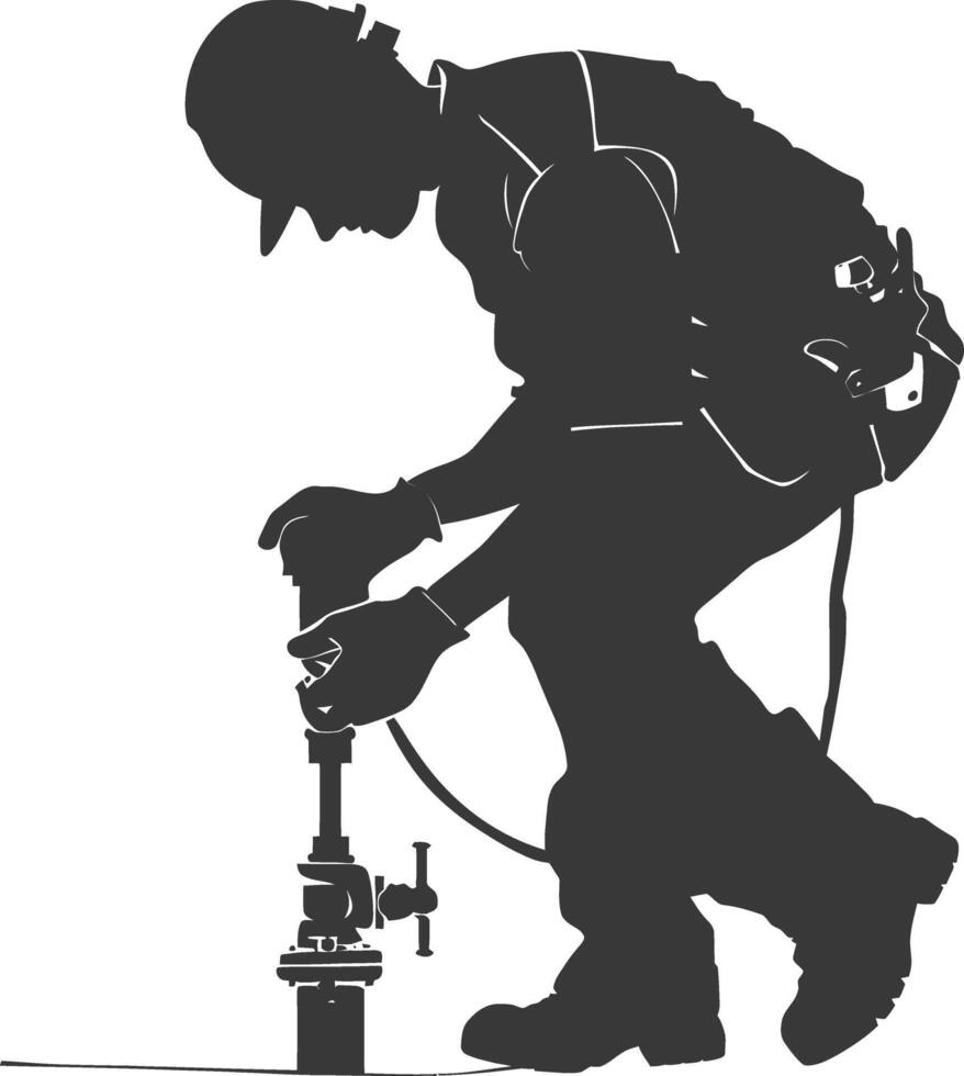 Silhouette Plumber in action full body black color only vector