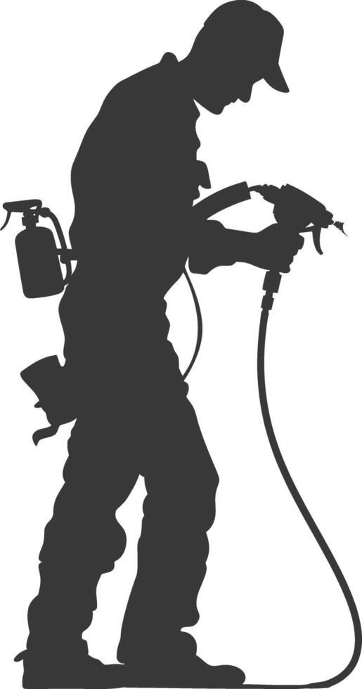 Silhouette Plumber in action full body black color only vector