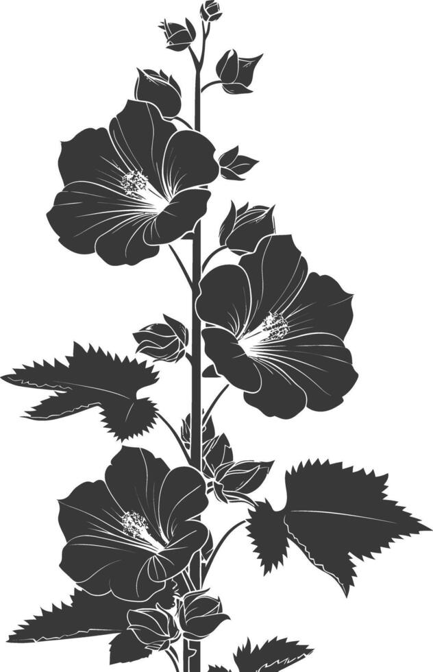 AI generated Silhouette hollyhocks flower black color only vector