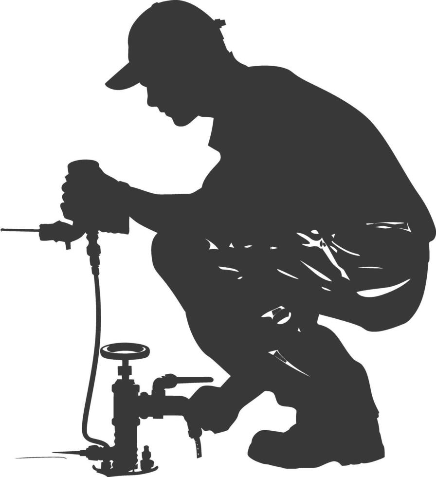 Silhouette Plumber in action full body black color only vector