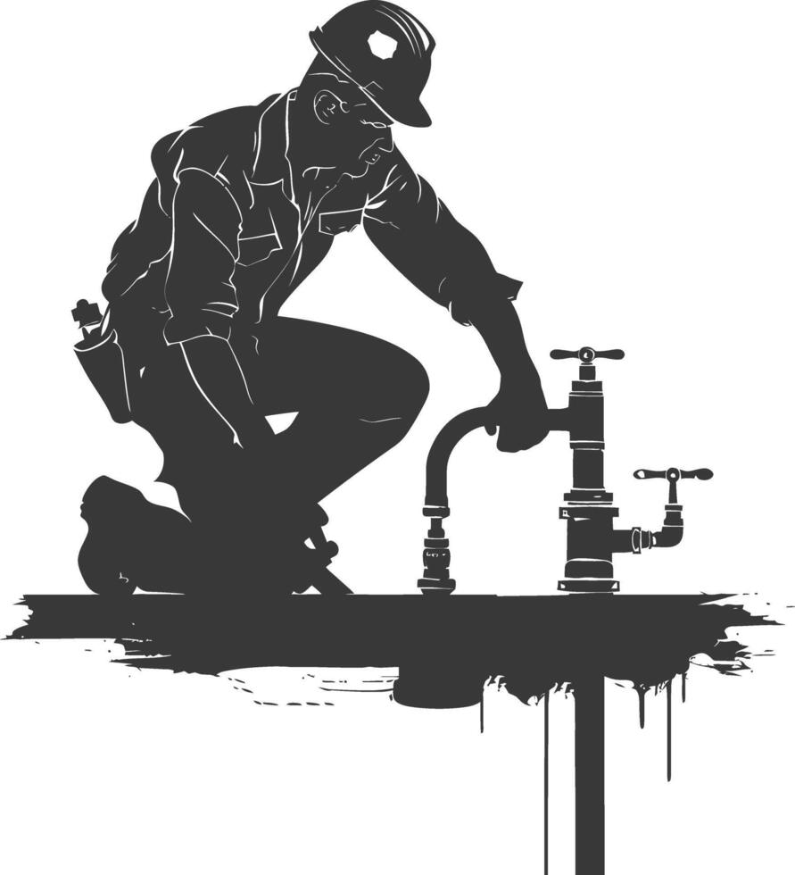 Silhouette Plumber in action full body black color only vector