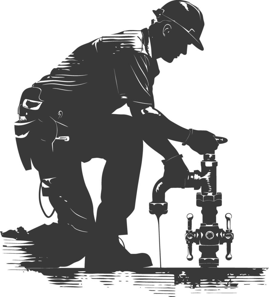Silhouette Plumber in action full body black color only vector