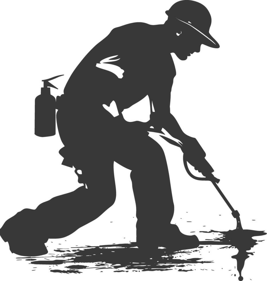 Silhouette Plumber in action full body black color only vector