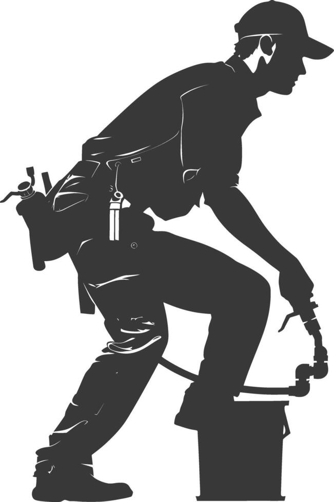 Silhouette Plumber in action full body black color only vector