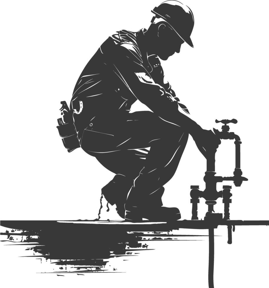 Silhouette Plumber in action full body black color only vector