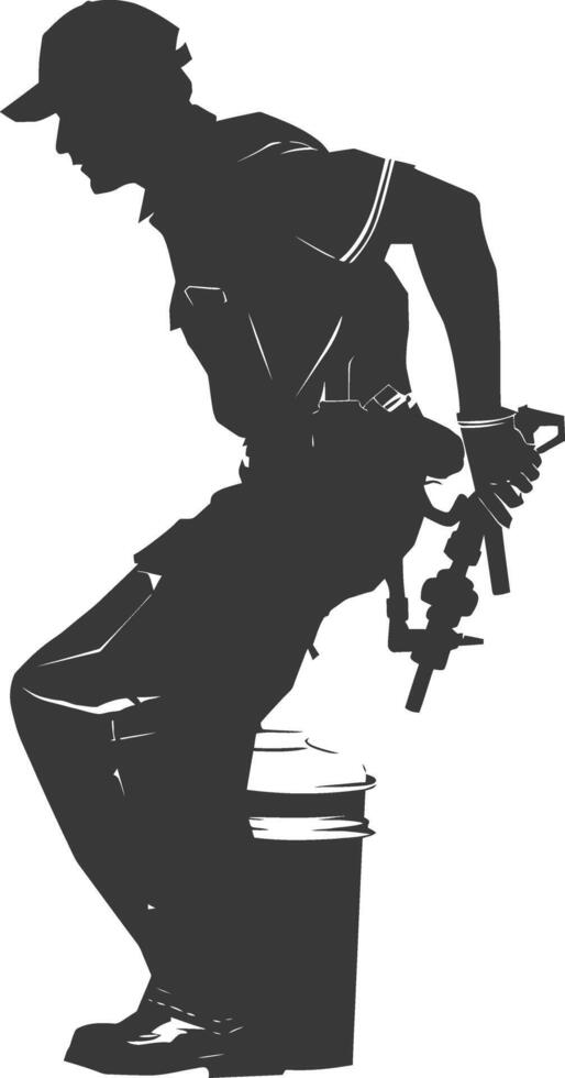 Silhouette Plumber in action full body black color only vector