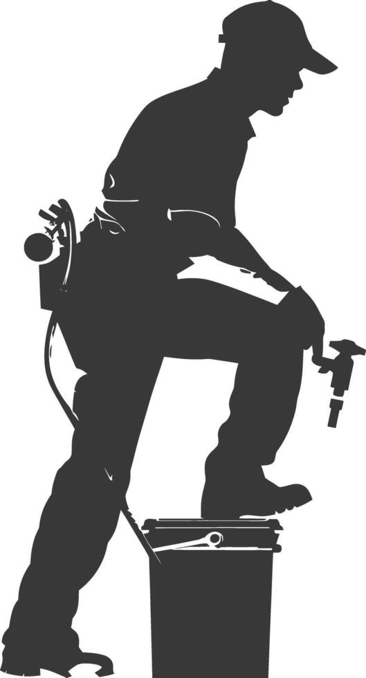 Silhouette Plumber in action full body black color only vector