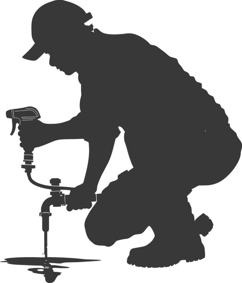 Silhouette Plumber in action full body black color only vector