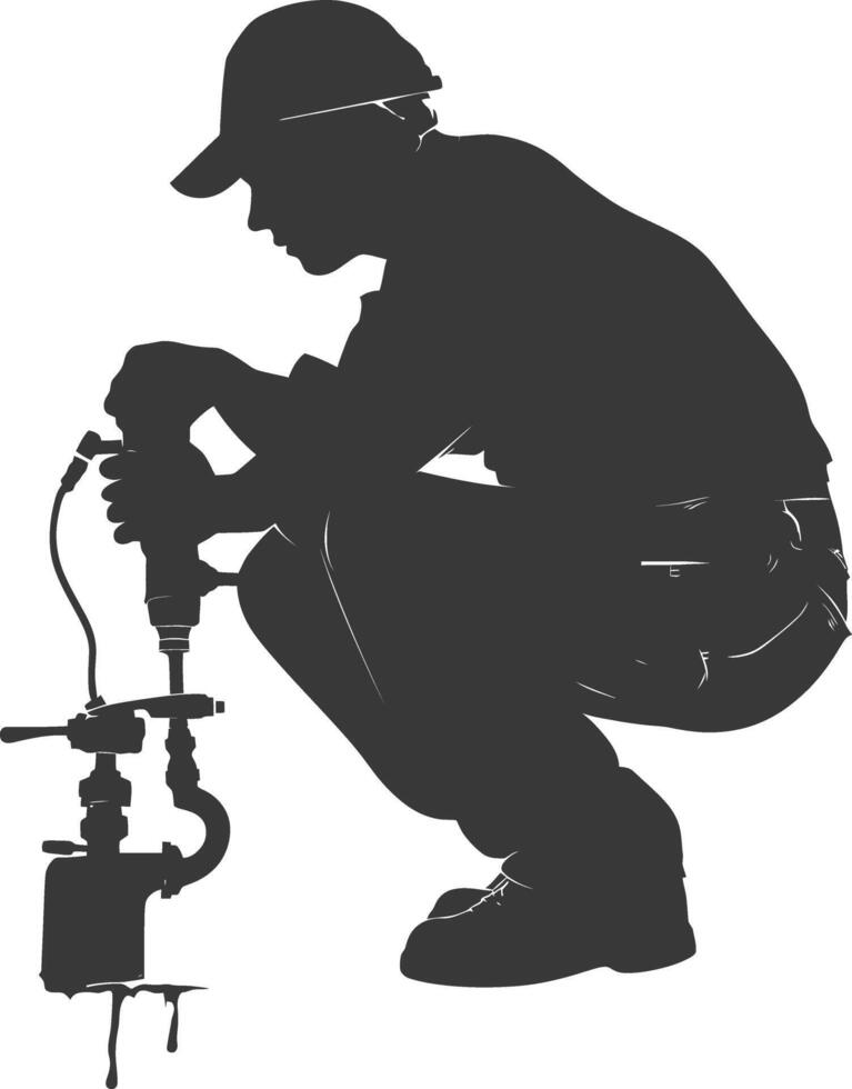 Silhouette Plumber in action full body black color only vector