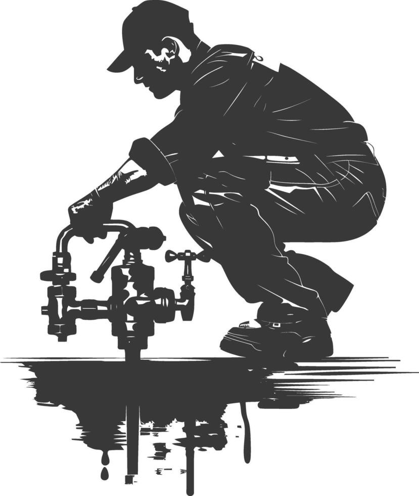 Silhouette Plumber in action full body black color only vector