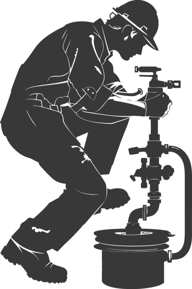 Silhouette Plumber in action full body black color only vector