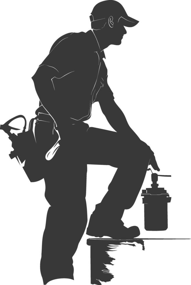 Silhouette Plumber in action full body black color only vector