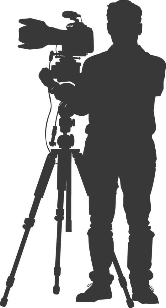 Silhouette Reporter in action full body black color only vector