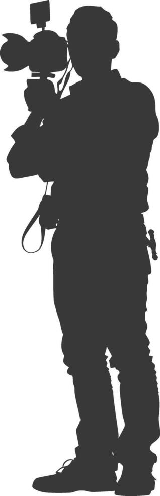 Silhouette Reporter in action full body black color only vector