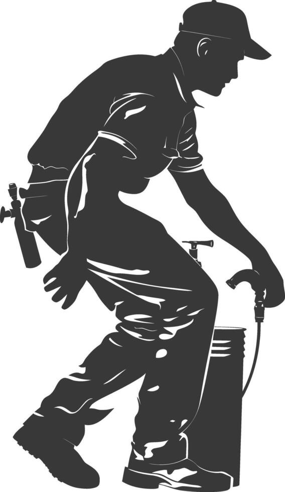 Silhouette Plumber in action full body black color only vector