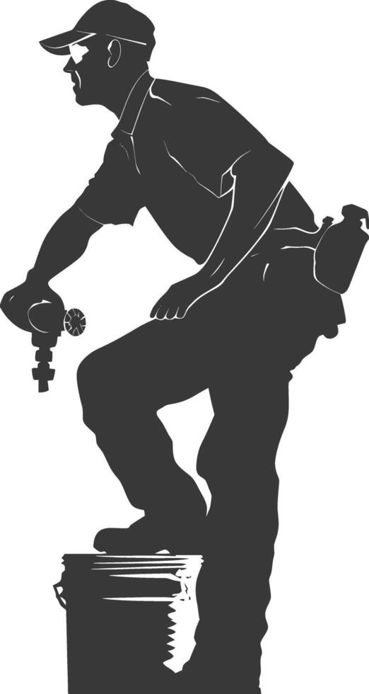 Silhouette Plumber in action full body black color only vector