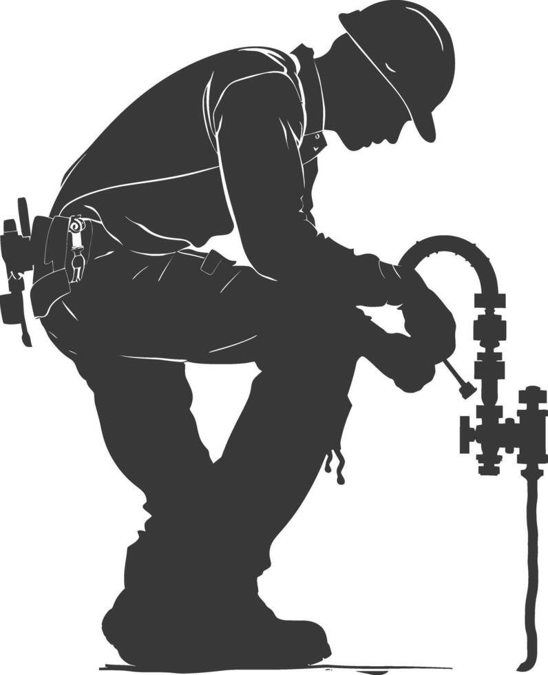 Silhouette Plumber in action full body black color only vector