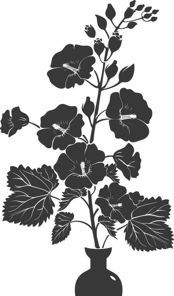 Silhouette hollyhocks flower in the vase black color only vector