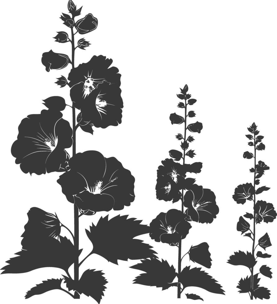 Silhouette hollyhocks flower in the ground black color only vector