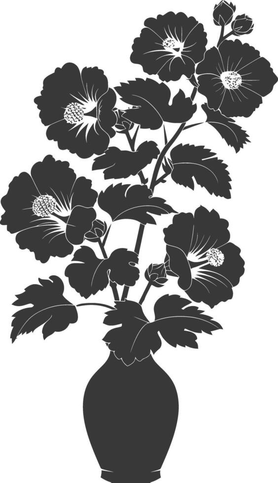 silueta malvarrosas flor en el florero negro color solamente vector