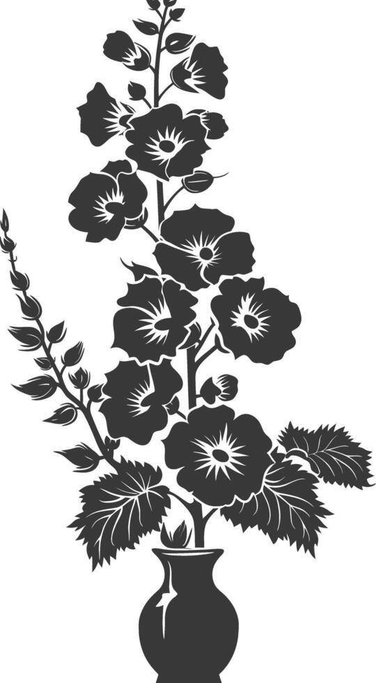 Silhouette hollyhocks flower in the vase black color only vector