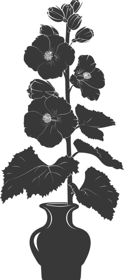 Silhouette hollyhocks flower in the vase black color only vector