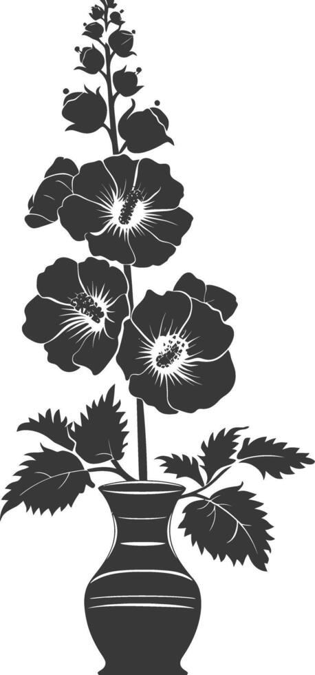 Silhouette hollyhocks flower in the vase black color only vector