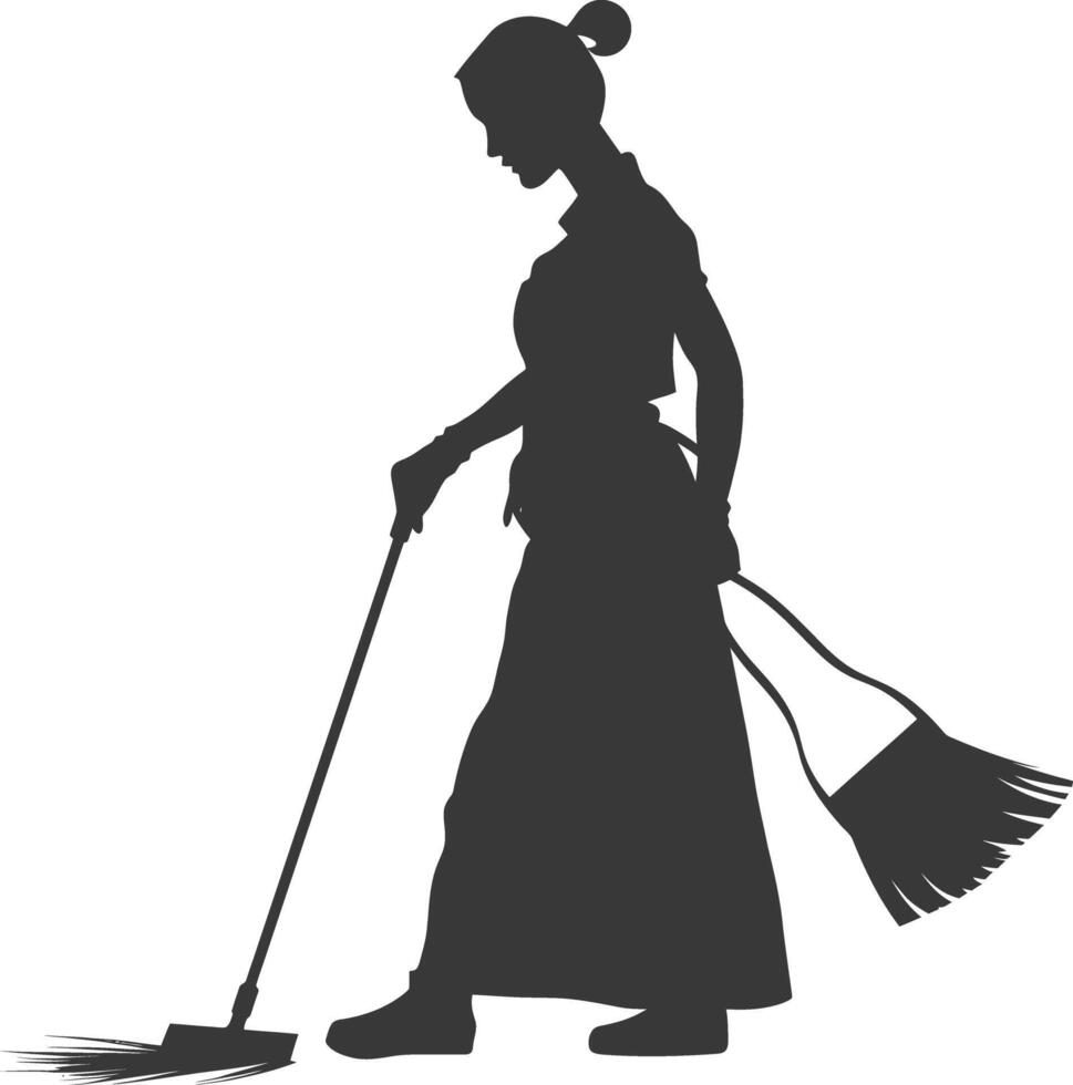 Silhouette housekeeper in action full body black color only vector