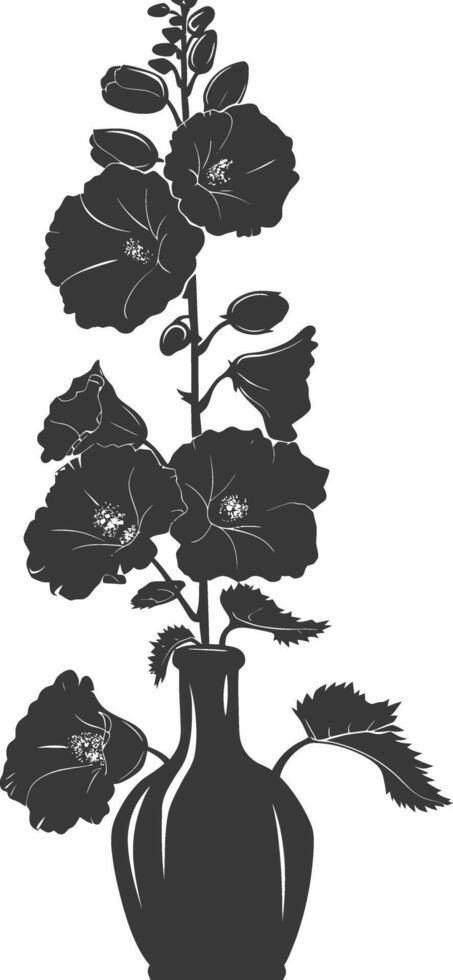 Silhouette hollyhocks flower in the vase black color only vector