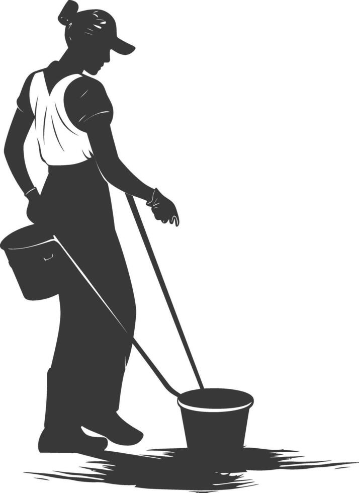 Silhouette housekeeper in action full body black color only vector