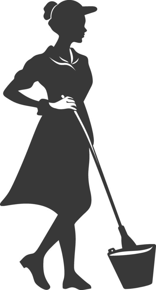 Silhouette housekeeper in action full body black color only vector