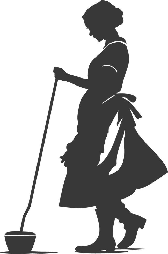 Silhouette housekeeper in action full body black color only vector