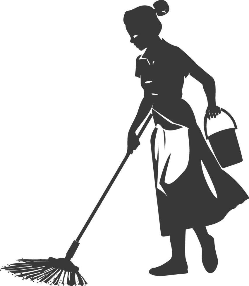Silhouette housekeeper in action full body black color only vector
