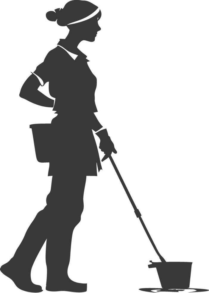 Silhouette housekeeper in action full body black color only vector