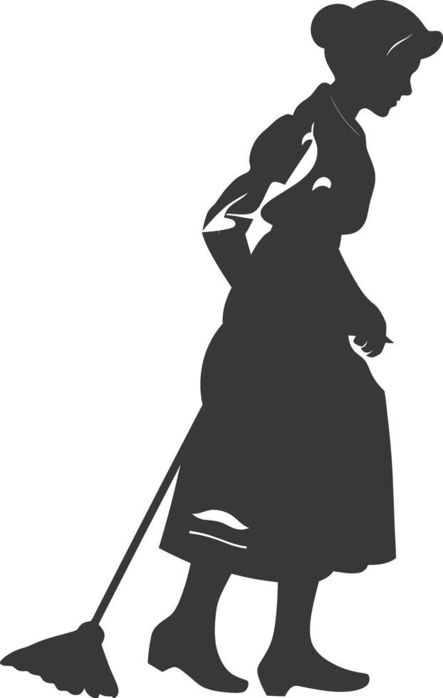 Silhouette housekeeper in action full body black color only vector