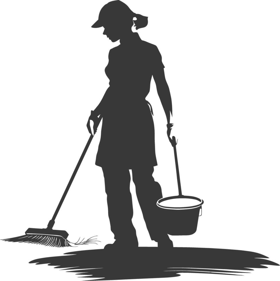 Silhouette housekeeper in action full body black color only vector