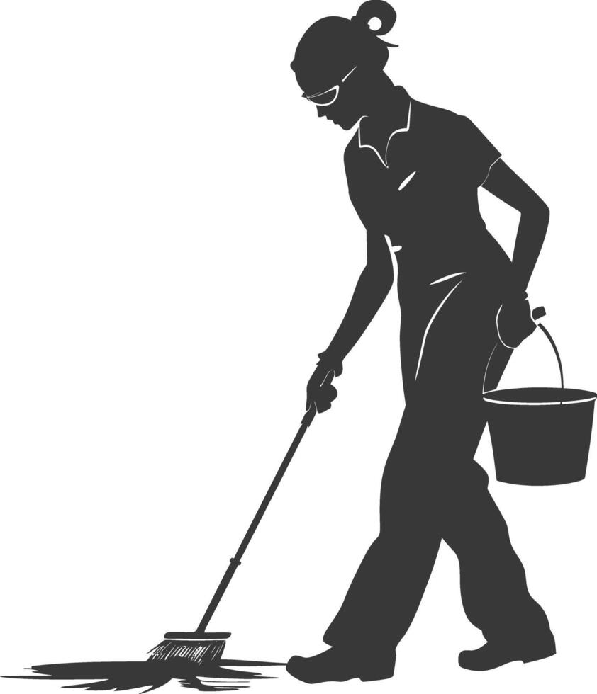 Silhouette housekeeper in action full body black color only vector